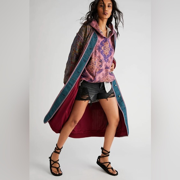 SOLD💝NEW Free People Printed It's a Vibe Hoodie In Desert Rose Combo Pink - Picture 16 of 16